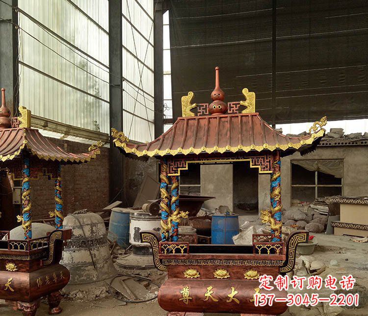 兰州铜雕小型寺庙香炉摆件
