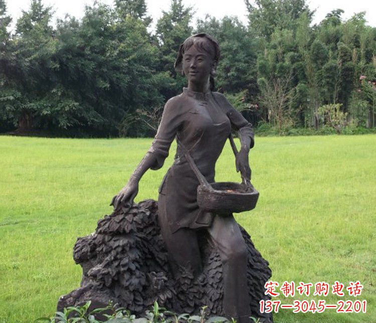 兰州铜雕园林采茶女孩人物雕塑
