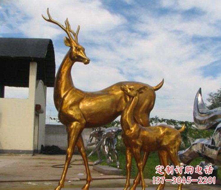 兰州铜雕园林动物母子鹿雕塑