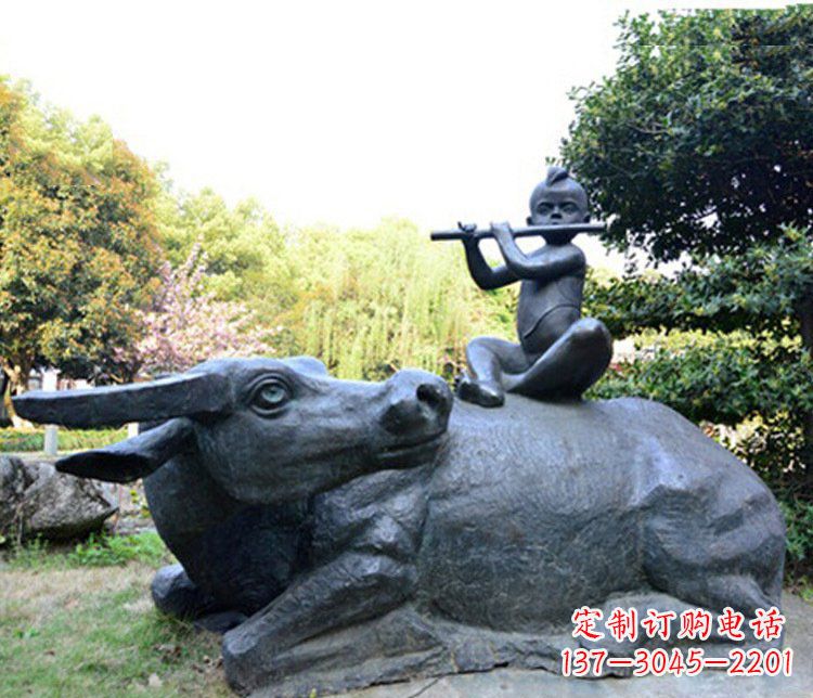 兰州铜雕园林牧童骑牛景观摆件