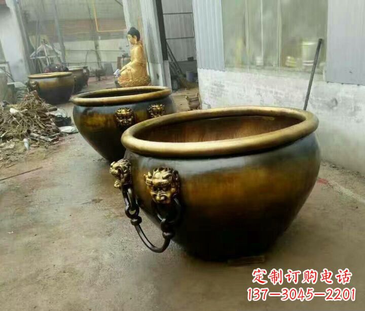 兰州铜雕圆形荷花水缸雕塑 (2)