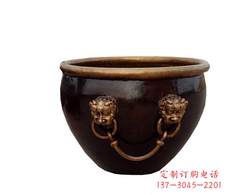 兰州铜雕圆形荷花水缸雕塑 (4)