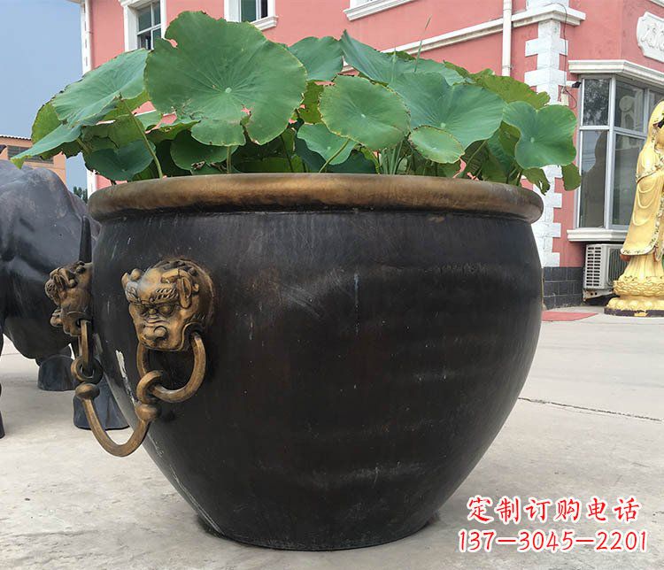 兰州铜雕圆形荷花水缸雕塑 (3)