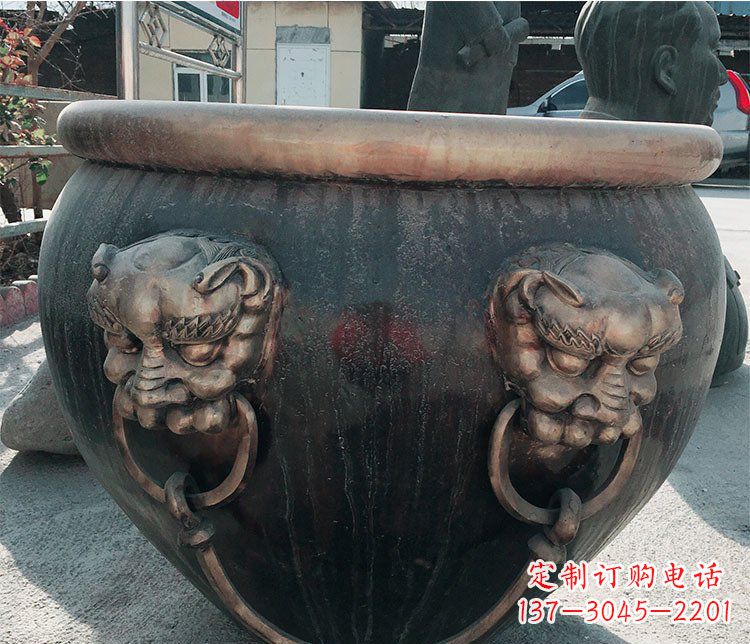 兰州铜雕圆形荷花水缸雕塑 (6)