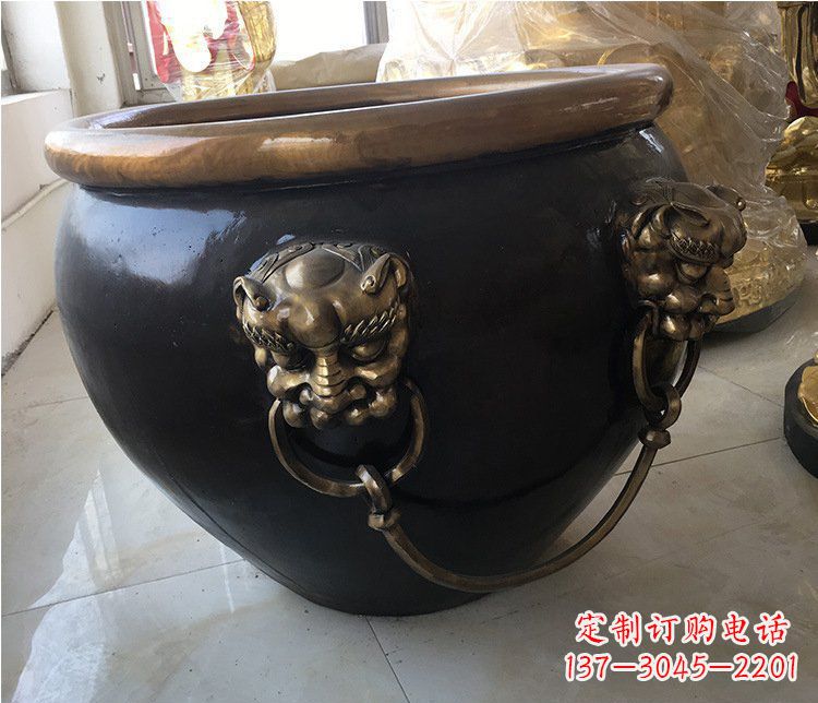 兰州铜雕圆形荷花水缸雕塑 (5)