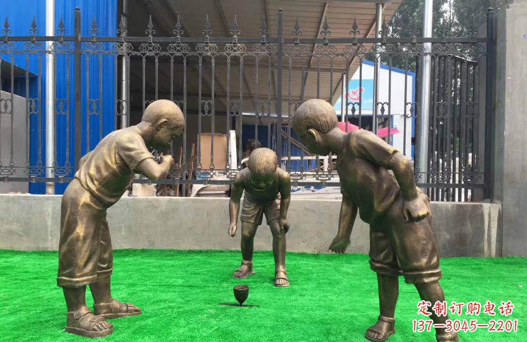 兰州玩陀螺儿童铜雕塑