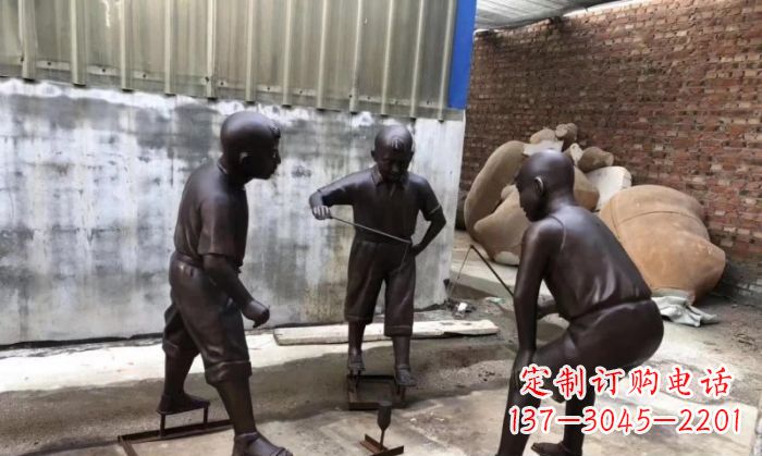 兰州玩陀螺人物铜雕 (2)