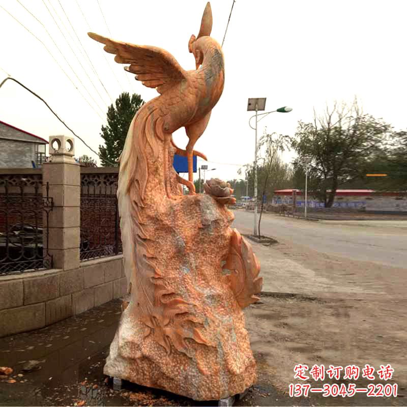 兰州晚霞红大理石瑞鸟凤凰雕塑