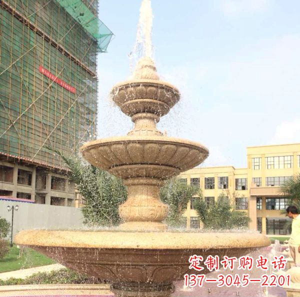 兰州晚霞红大型多层喷泉石雕