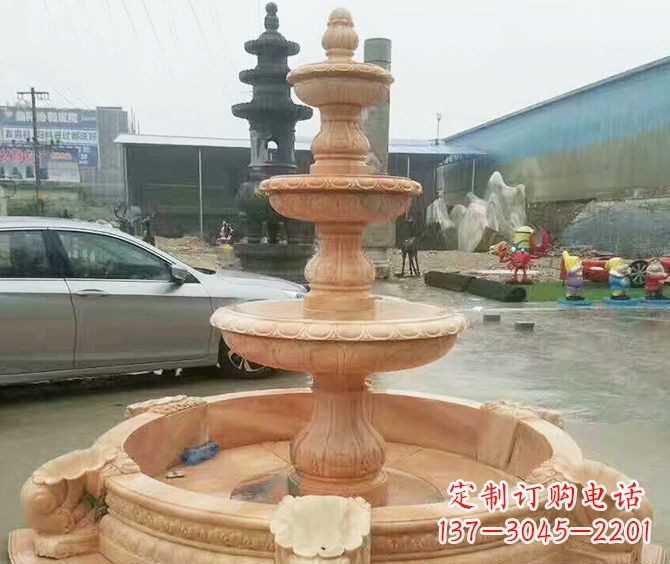 兰州晚霞红多层大型石雕喷泉 (3)