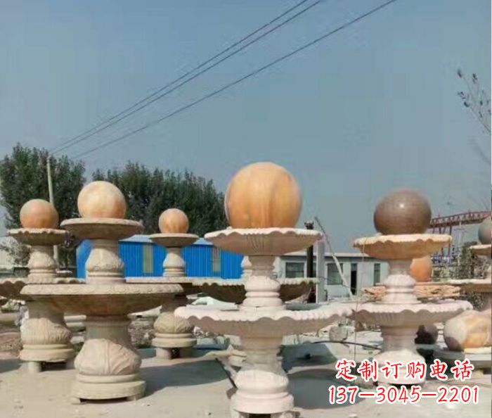 兰州晚霞红多层风水球喷泉石雕