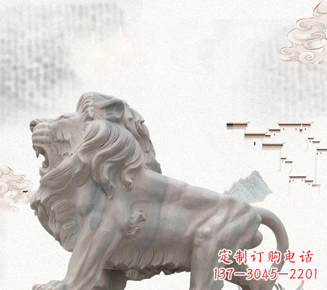 兰州晚霞红公园动物仿真狮子石雕