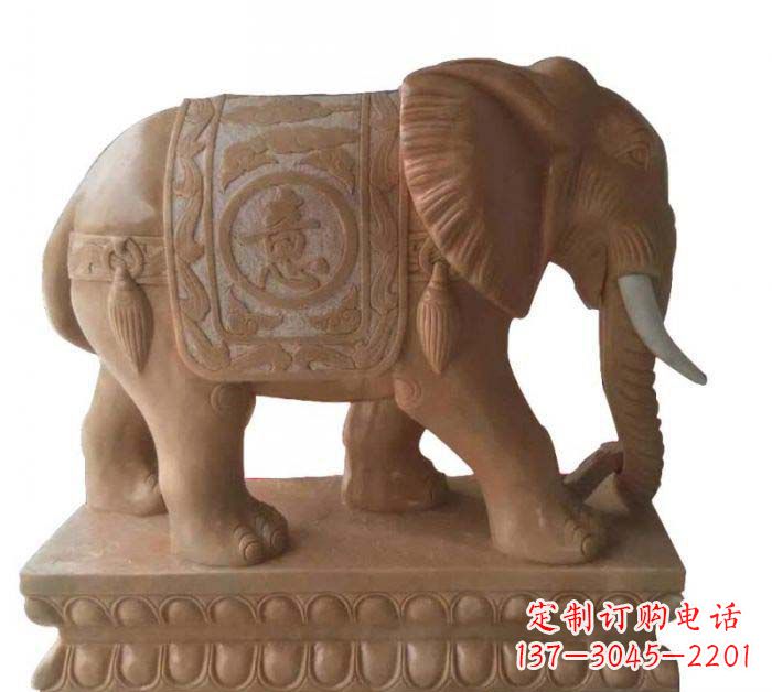 兰州晚霞红吉祥如意大象石雕 (2)