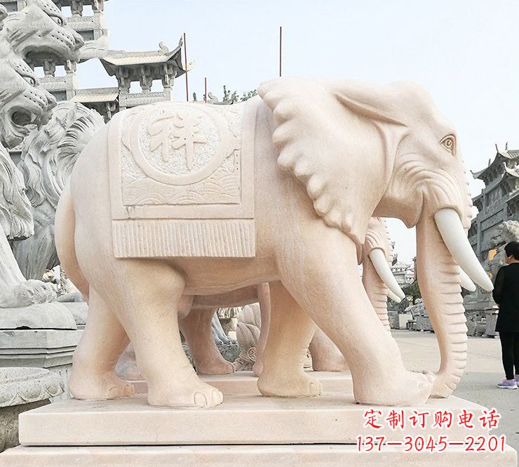 兰州晚霞红吉祥如意大象石雕