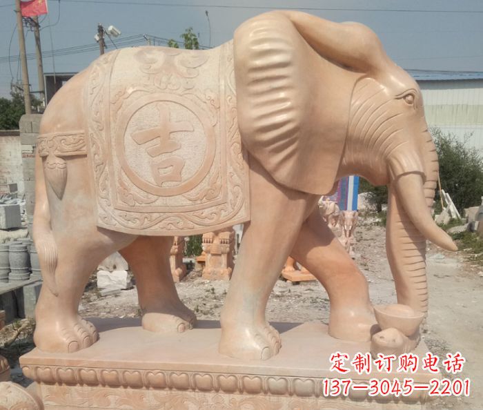 兰州晚霞红吉祥如意门口大象石雕 (2)