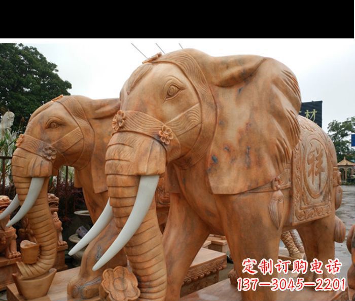兰州晚霞红吉祥如意门口镇宅招财大象石雕 (3)
