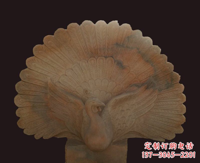 兰州晚霞红开屏孔雀石雕
