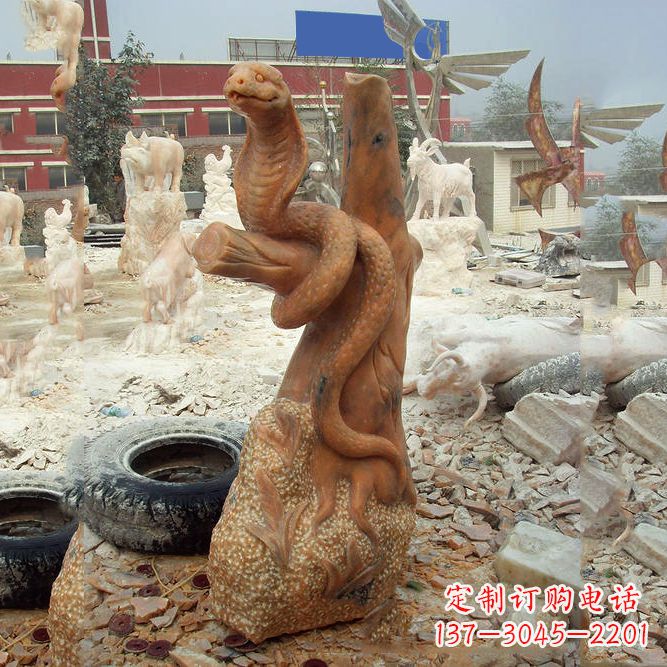 兰州晚霞红蛇石雕-12生肖动物雕塑