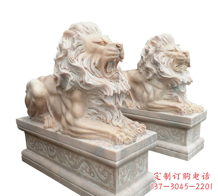 兰州晚霞红石材欧式狮子