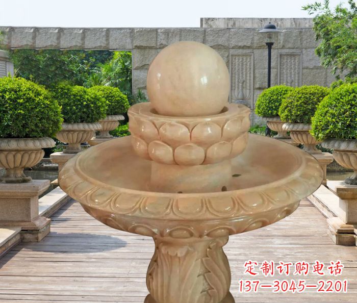 兰州晚霞红双层风水球公园喷泉石雕 (2)