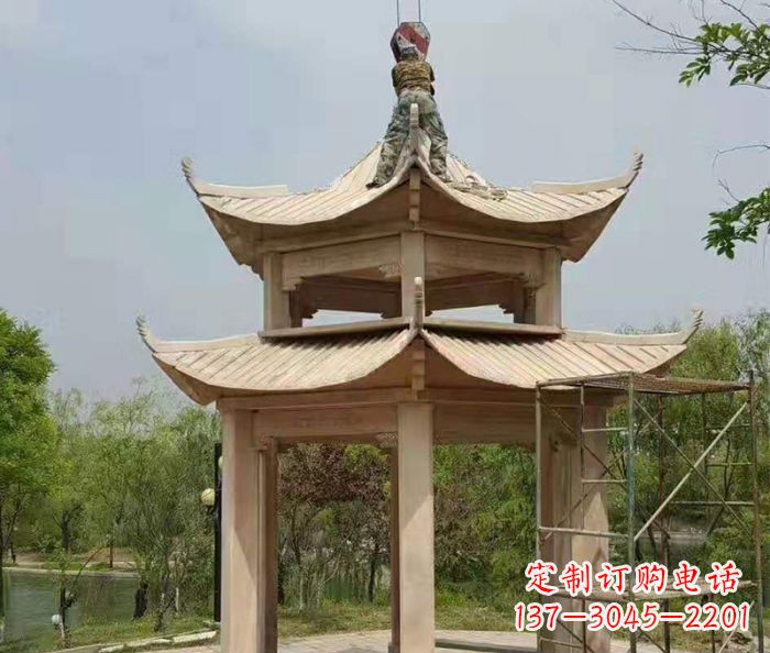 兰州晚霞红双层凉亭石雕 (2)