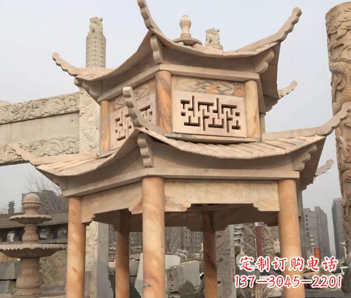 兰州晚霞红双层石雕凉亭