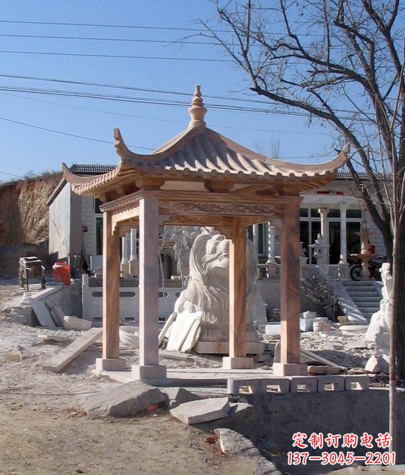 兰州晚霞红四角凉亭景观石雕