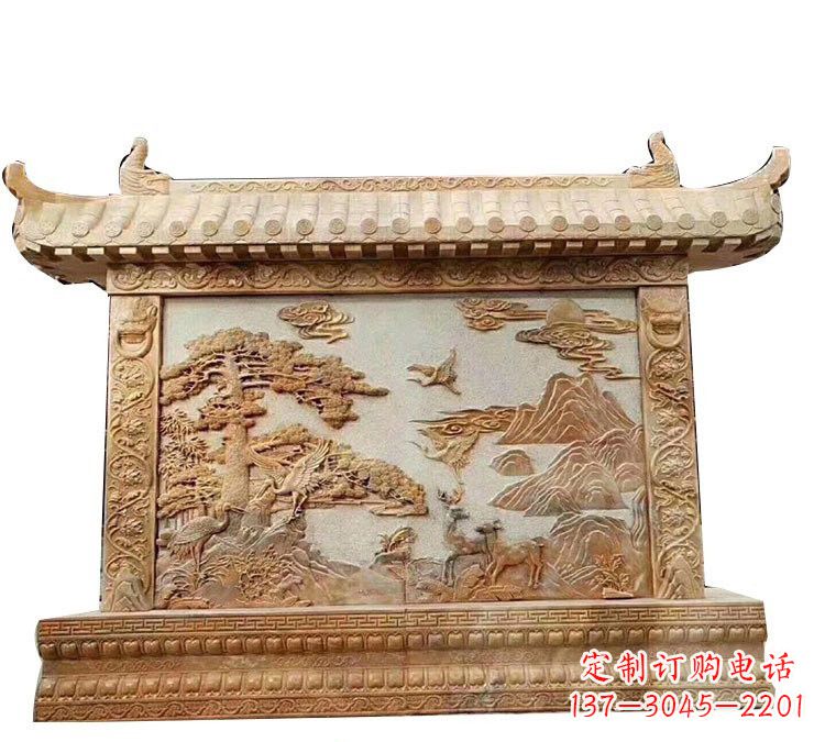 兰州晚霞红松鹤延年浮雕影壁