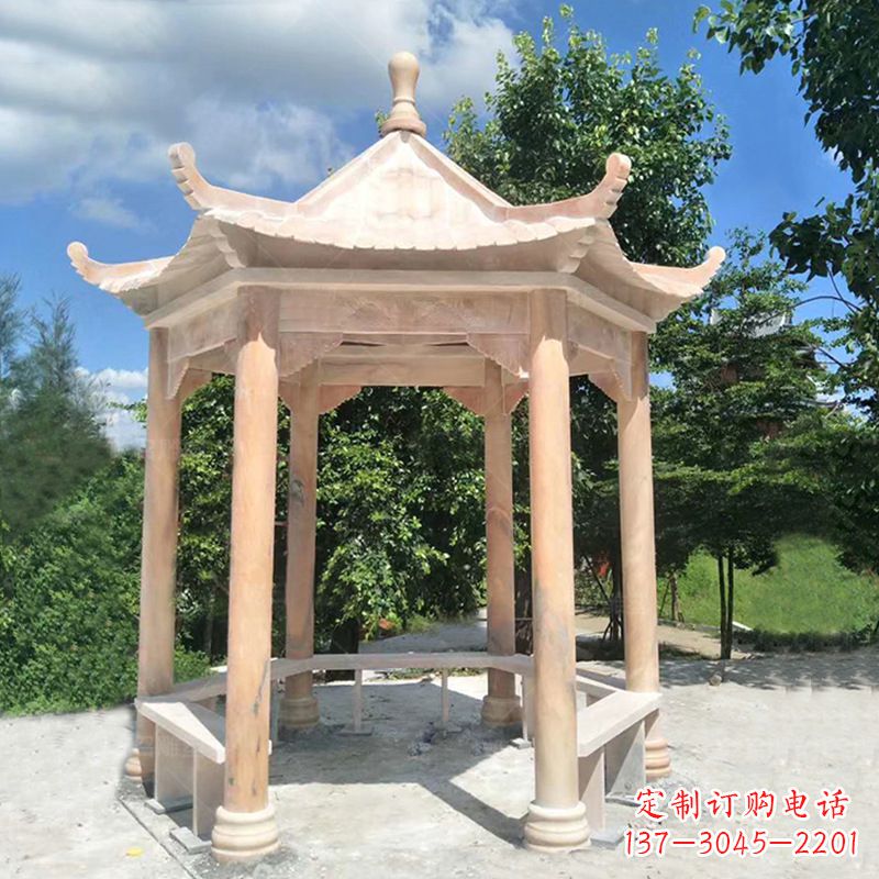 兰州晚霞红庭院石凉亭
