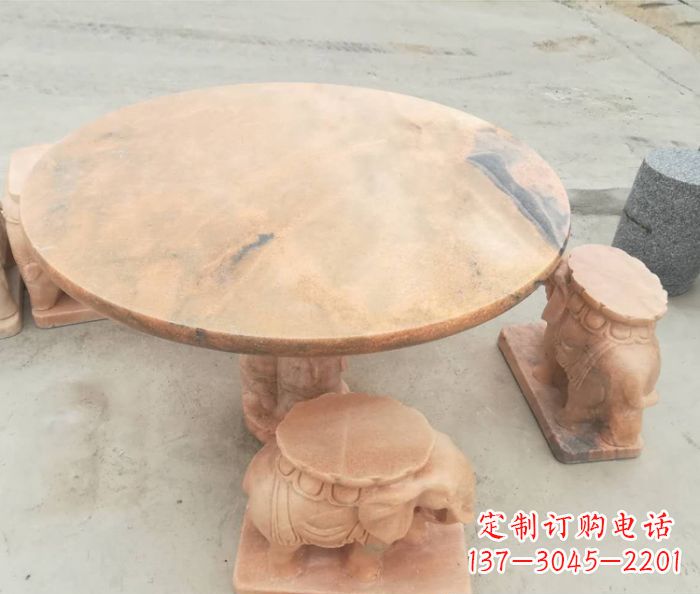 兰州晚霞红小象桌凳别墅石雕 (4)
