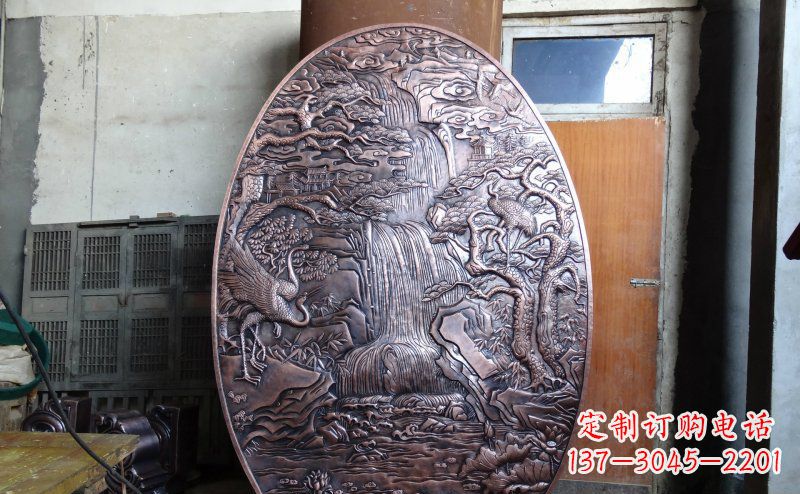 兰州仙鹤松林瀑布古代园林景观铜浮雕