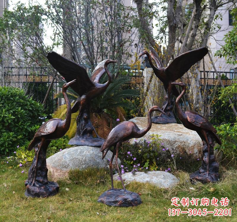 兰州仙鹤铜雕塑 (2)