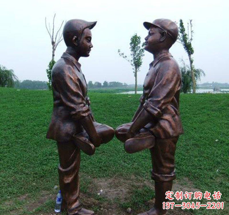 兰州小孩斗鸡铸铜雕塑
