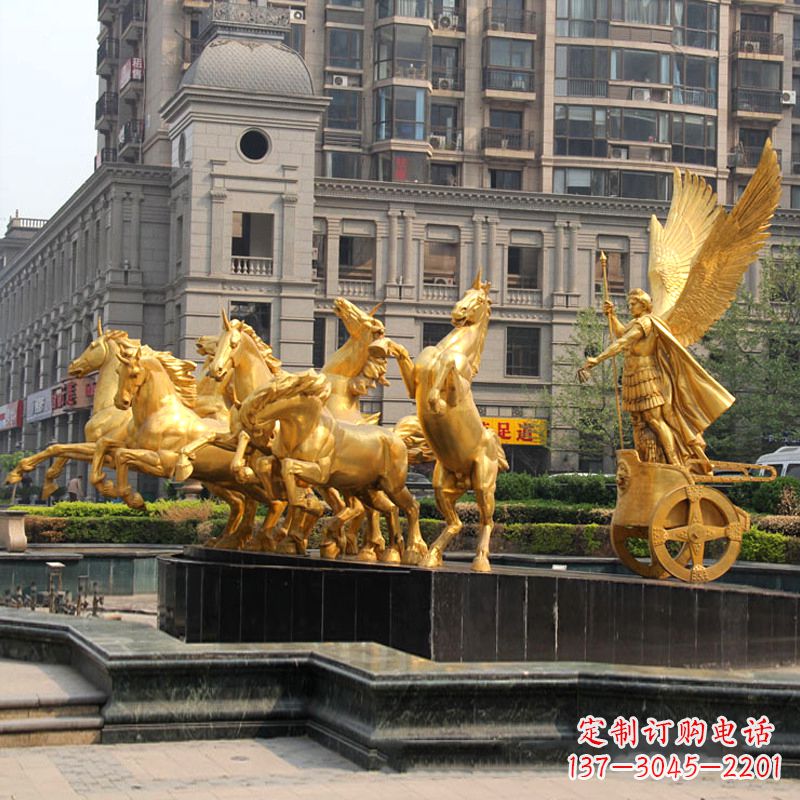 兰州小区大门阿波罗战车鎏金景观铜雕