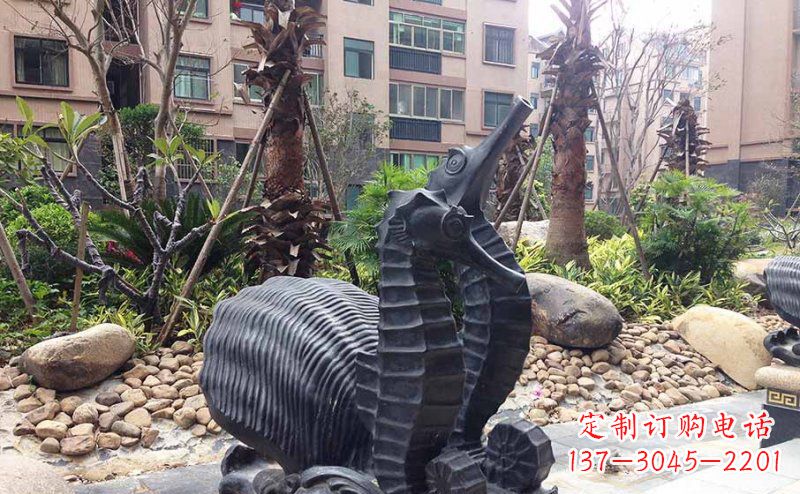 兰州小区海马动物玻璃钢仿铜雕塑