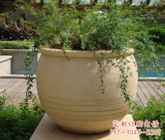 兰州小区景观大理石花盆石雕 (2)