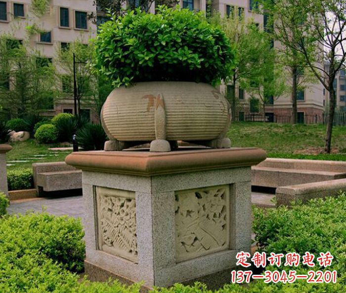 兰州小区景观大理石花盆石雕 (3)