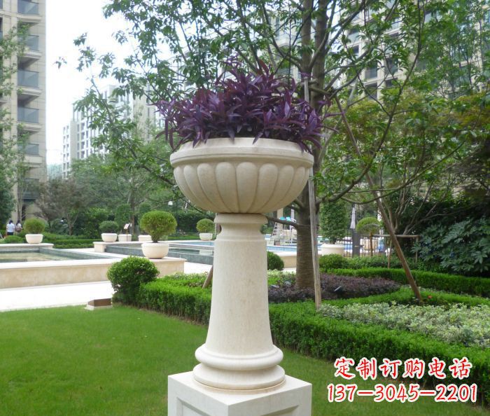 兰州小区景观汉白玉花盆石雕 (2)