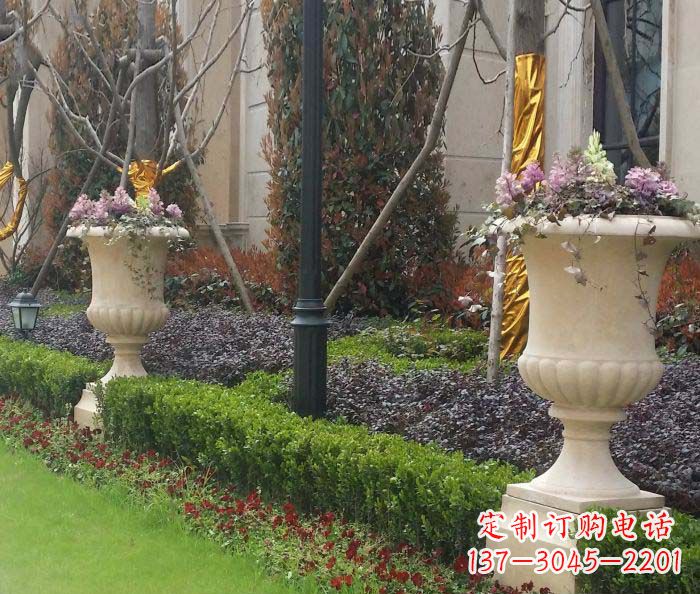 兰州小区景观汉白玉花盆石雕