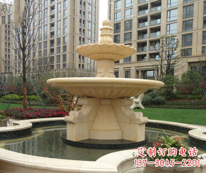 兰州小区景观晚霞红多层喷泉石雕 (3)
