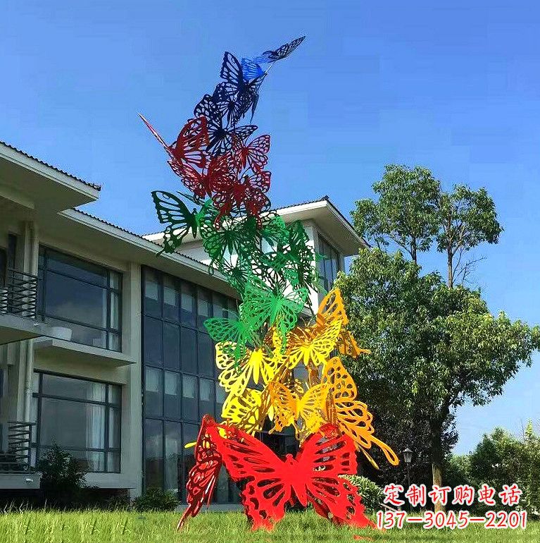 兰州小区园林不锈钢彩色蝴蝶景观雕塑