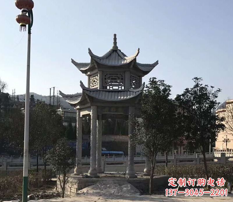 兰州园林仿古双层石凉亭景观石雕 (4)