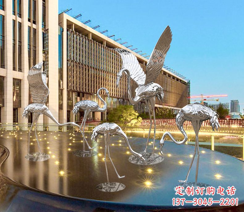 兰州园林火烈鸟不锈钢雕塑