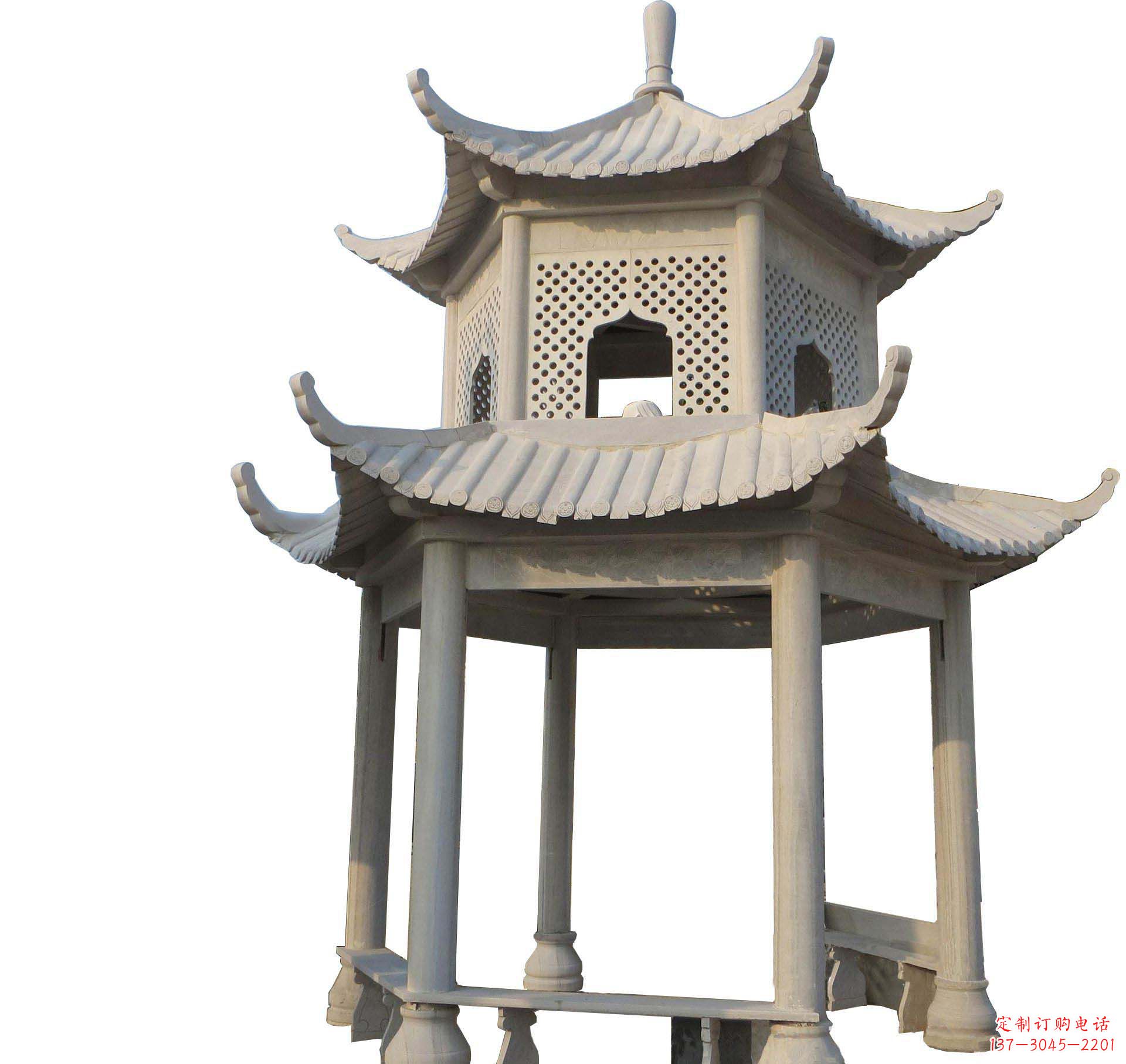 兰州园林景观大理石六角石雕双层凉亭