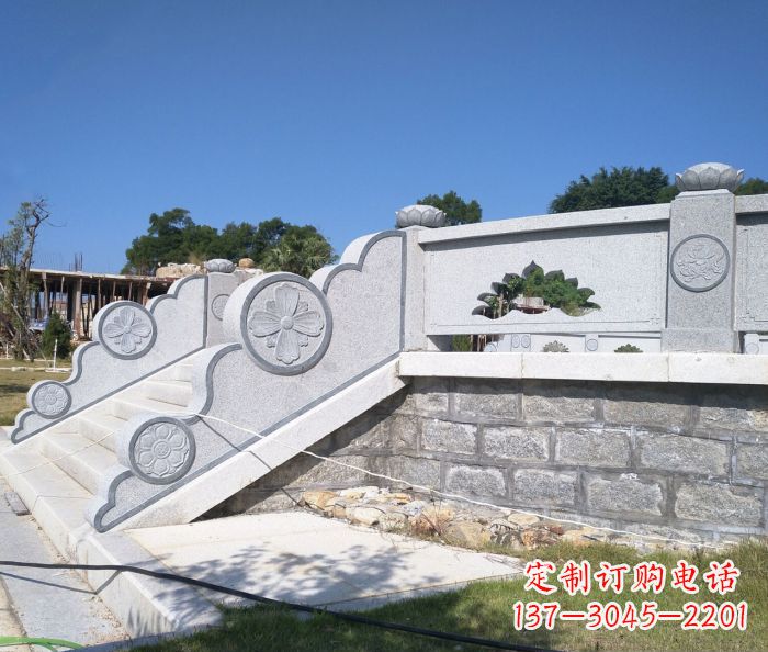 兰州园林景观大理石镂空莲花石栏板 (2)