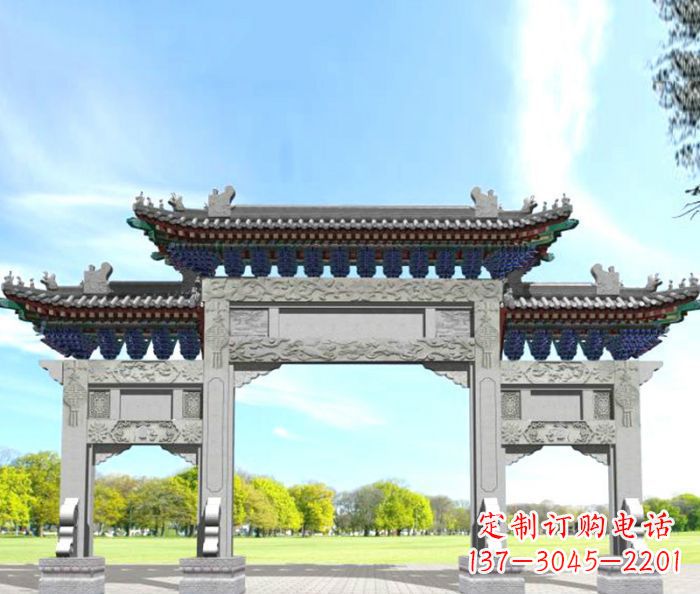 兰州园林景观仿古三门石牌坊