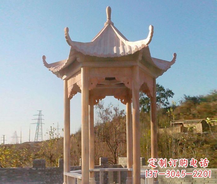 兰州园林景观晚霞红单层石雕凉亭