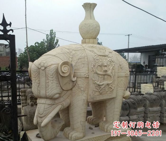 兰州园林景观驮瓶大象石雕