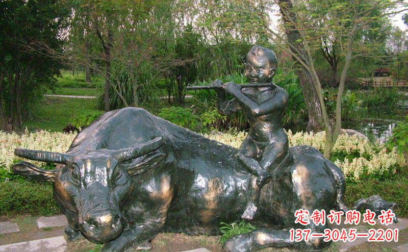 兰州园林牧童牛景观铜雕