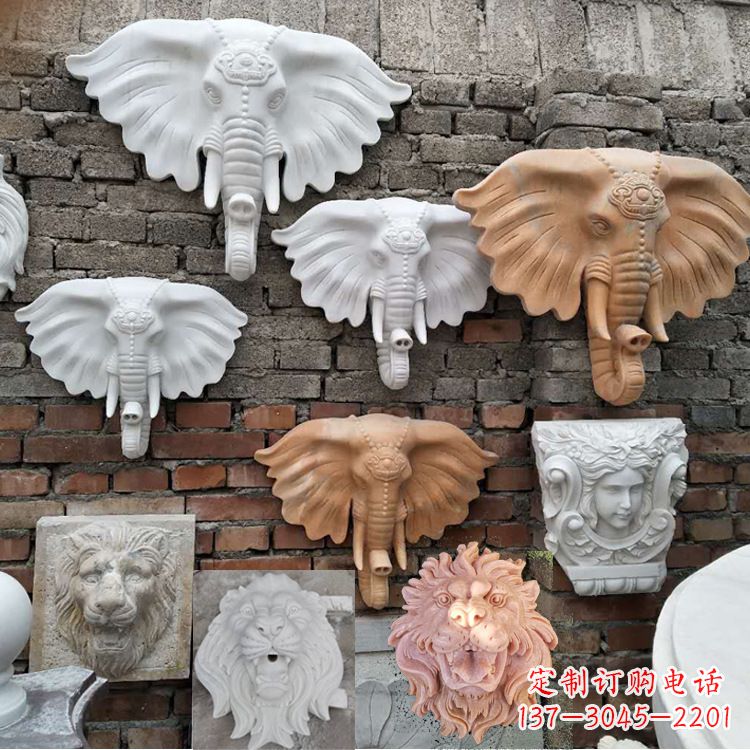兰州园林喷水壁挂大象头部雕塑